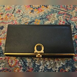 Salvatore Ferragamo Black Wallet with Gold Accent